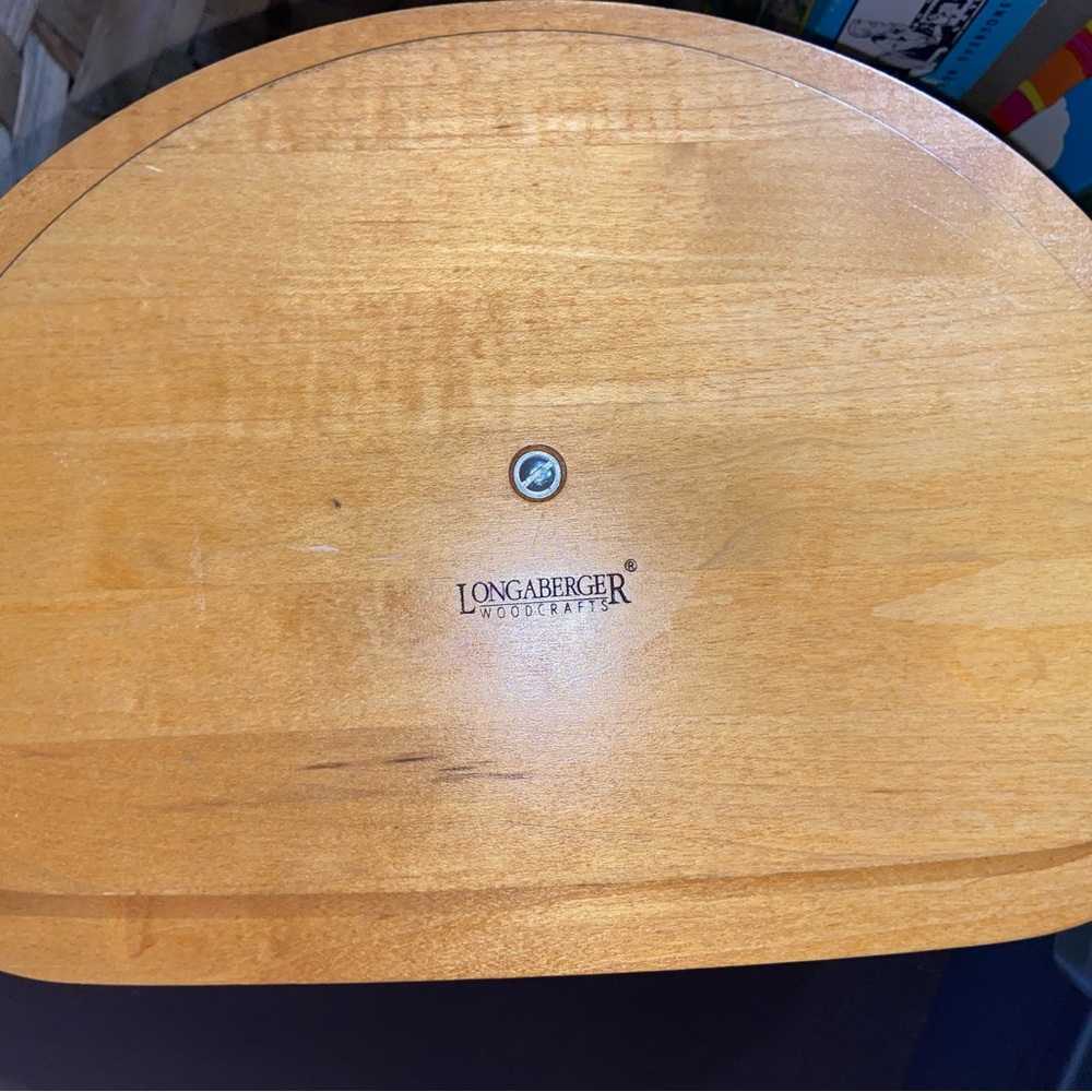 Longaberger Woodcrafts Crescent Basket Lid w/burgundy handle-EUC - Picture 2 of 2